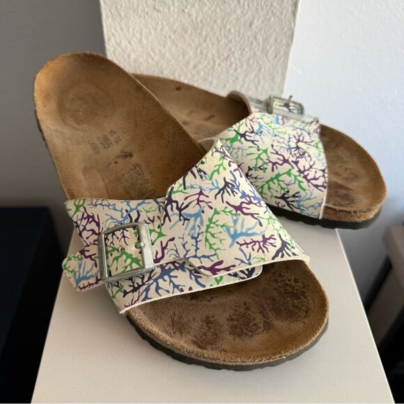 Birkenstock Birki’s Neon Tropical Coral Print Catalina Slide Sandals EU41/USW10 - Picture 1 of 5